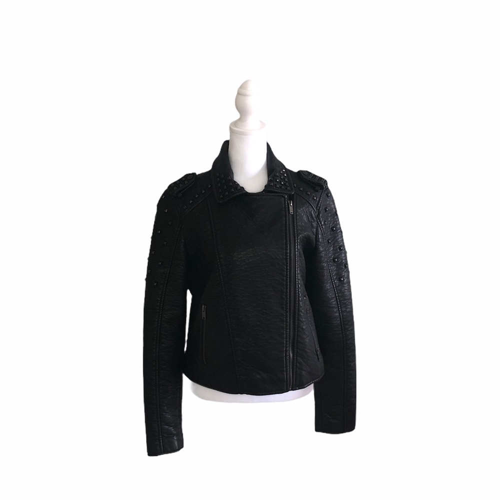 MANGO faux leather black Moto jacket womens size M
